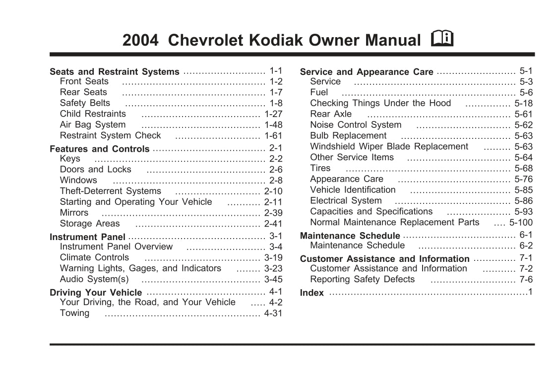 2004 Chevrolet Kodiak Owner's Manual | English