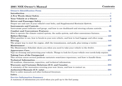 2001 Acura NSX Bedienungsanleitung | Englisch