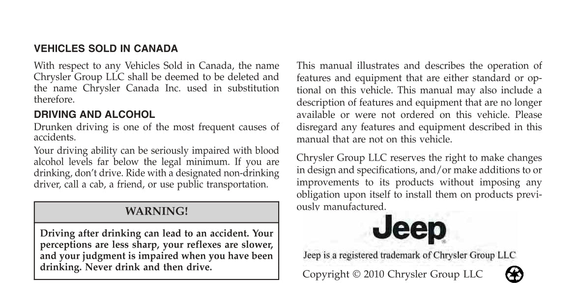 2011 Jeep Grand Cherokee Manuel du propriétaire | Anglais