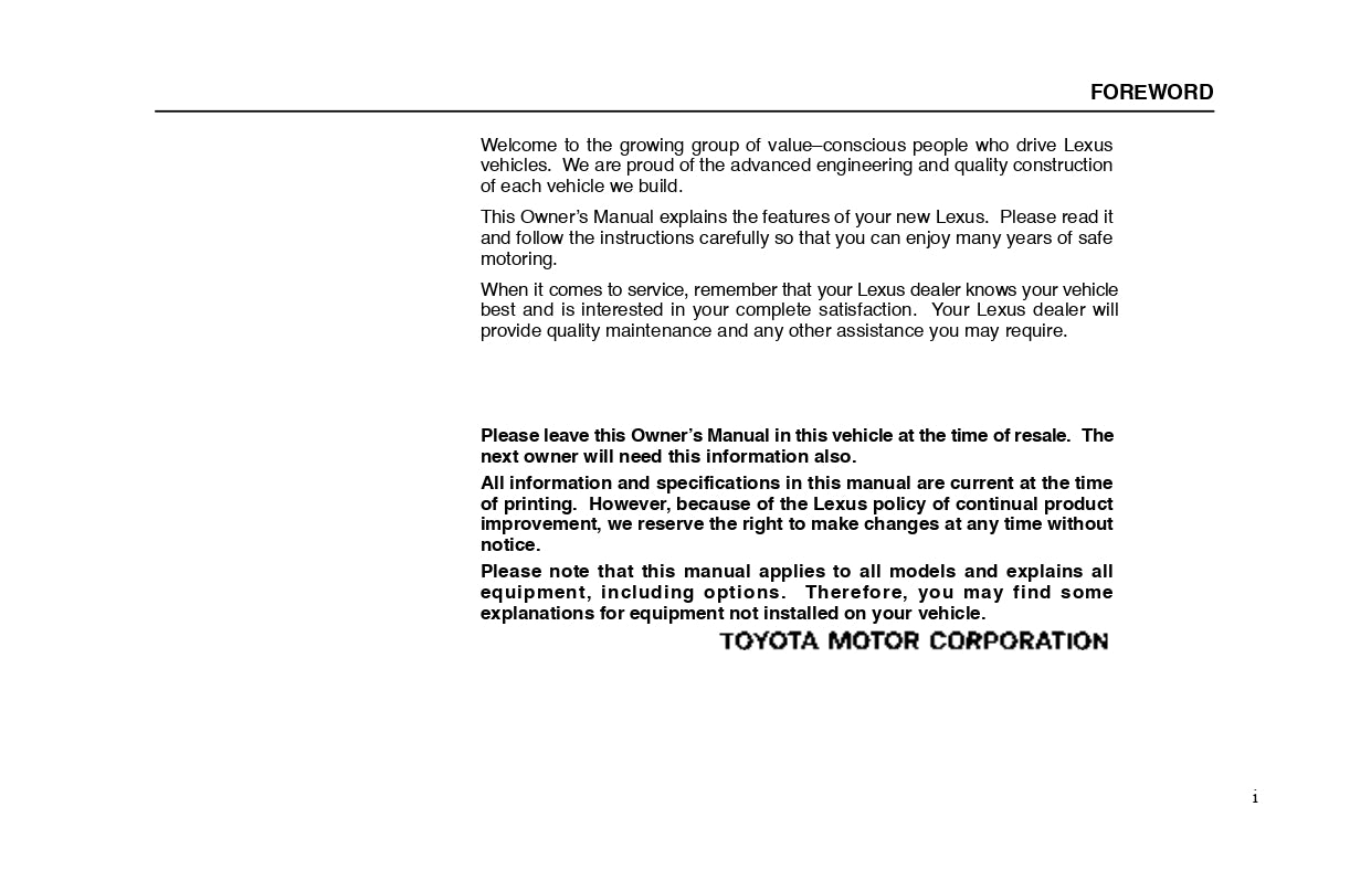 2000 Lexus LX 470 Owner's Manual | English