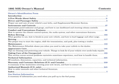 1995 Acura NSX Bedienungsanleitung | Englisch
