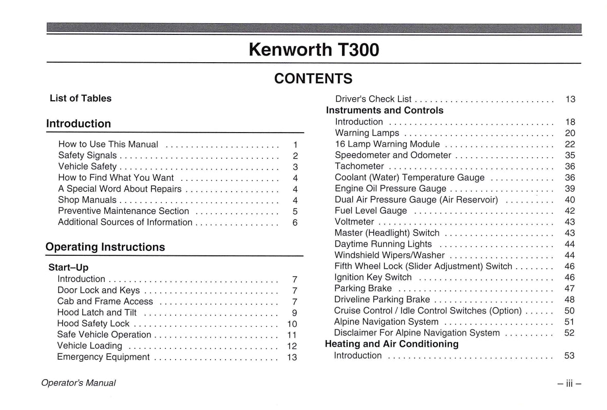 2005 Kenworth T300 Owner's Manual | English