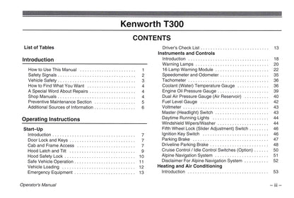 2005 Kenworth T300 Manuel du propriétaire | Anglais
