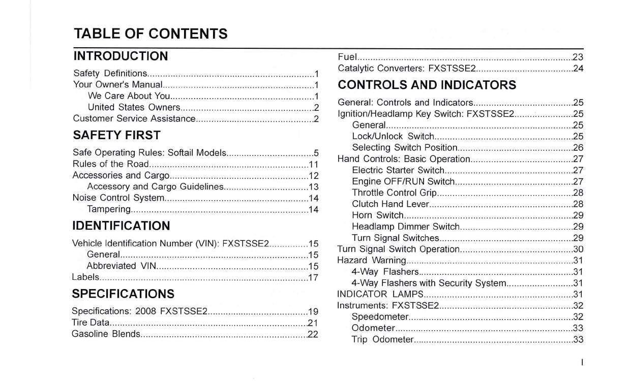 2008 Harley-Davidson FXSTSSE2  Owner's Manual | English