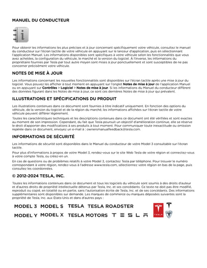 2023-2024 Tesla Model 3 Manuel du propriétaire | Français