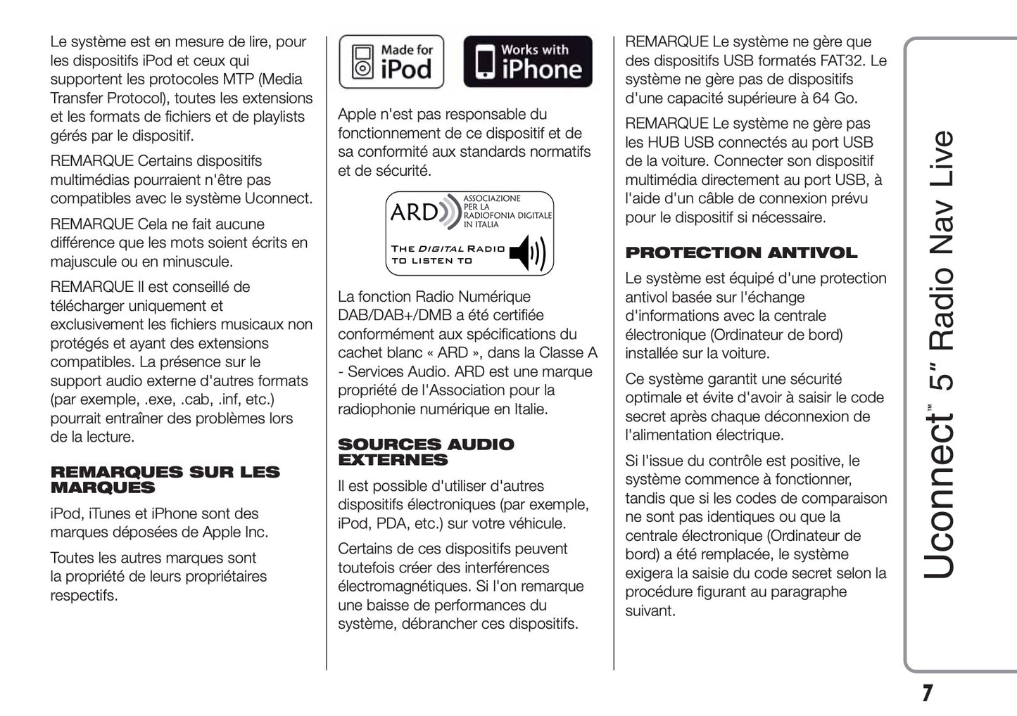 Fiat Doblo Uconnect Radio Nav 5.0 Guide d'utilisation 2015 - 2018