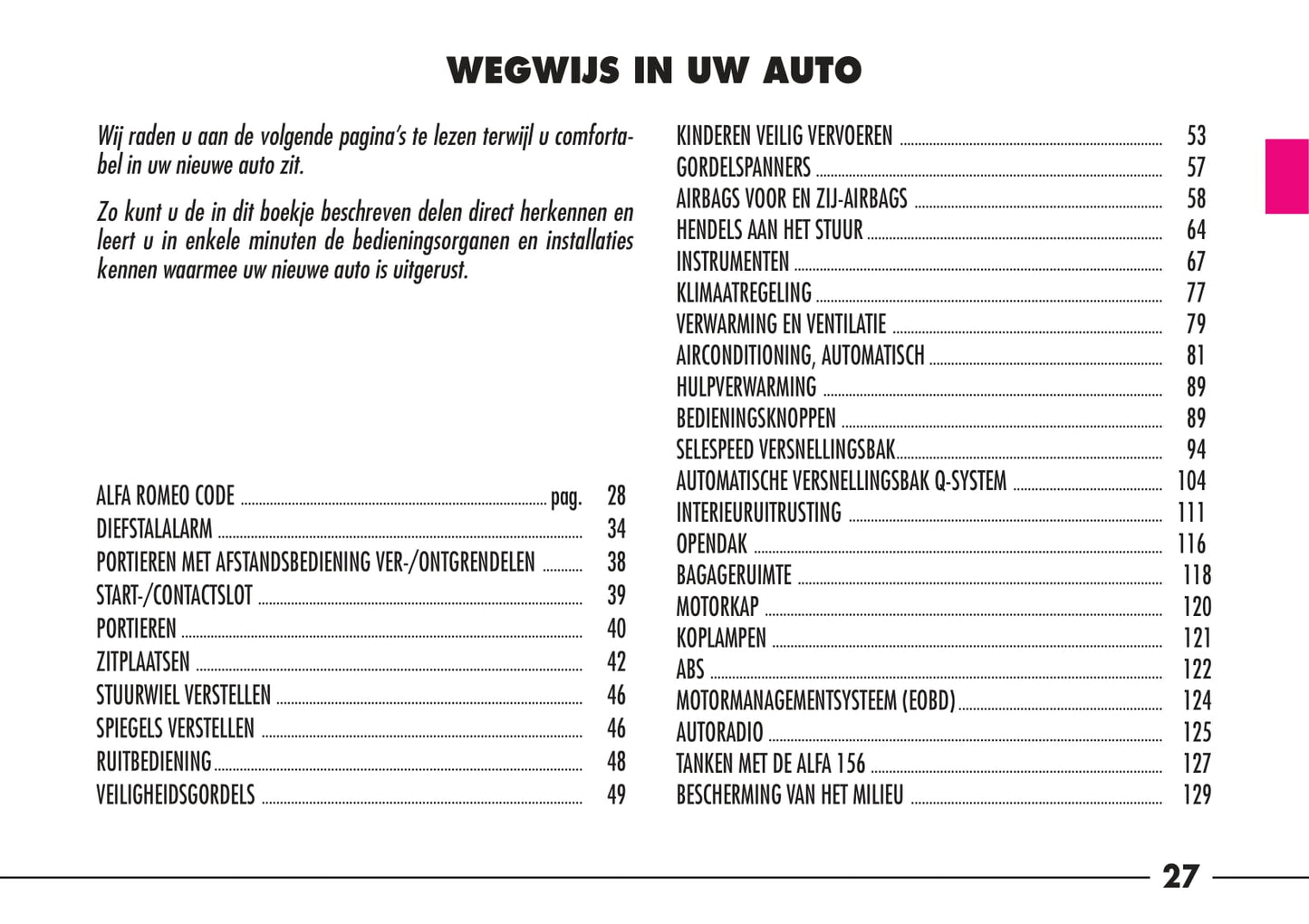 1997-2003 Alfa Romeo 156 Bedienungsanleitung | Niederländisch