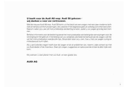 1994-2002 Audi A8/S8 Manuel du propriétaire | Néerlandais