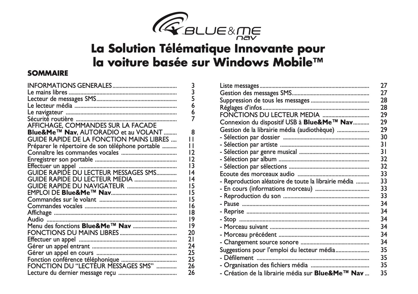 Fiat Ducato Blue & Me Nav Guide d'instructions 2012 - 2014