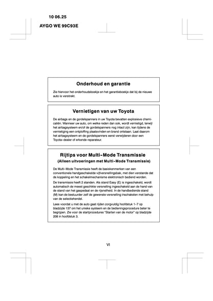 2010-2011 Toyota Aygo Bedienungsanleitung | Niederländisch