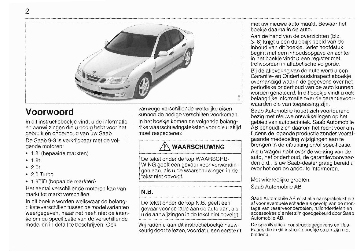 2003-2008 Saab 9-3 Manuel du propriétaire | Néerlandais