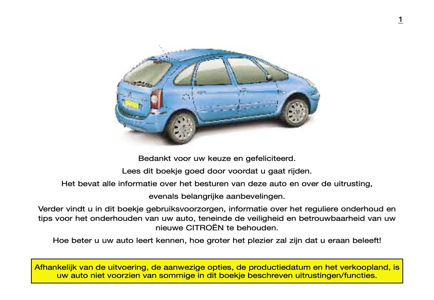 2000-2001 Citroën Xsara Picasso Bedienungsanleitung | Niederländisch