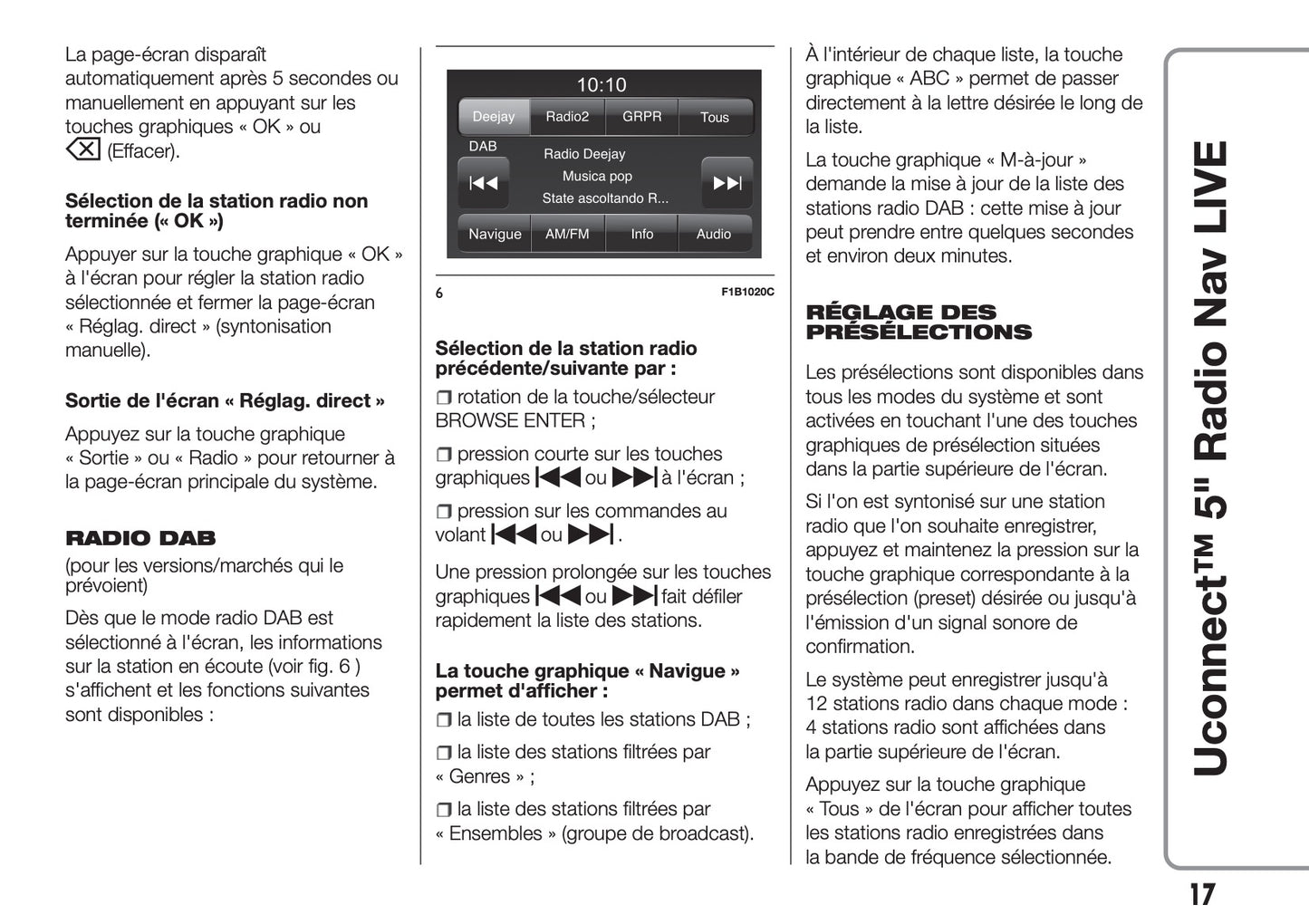 Fiat 500 & 500 Cabrio Uconnect Radio Nav 5.0 Guide d'utilisation 2017 - 2018