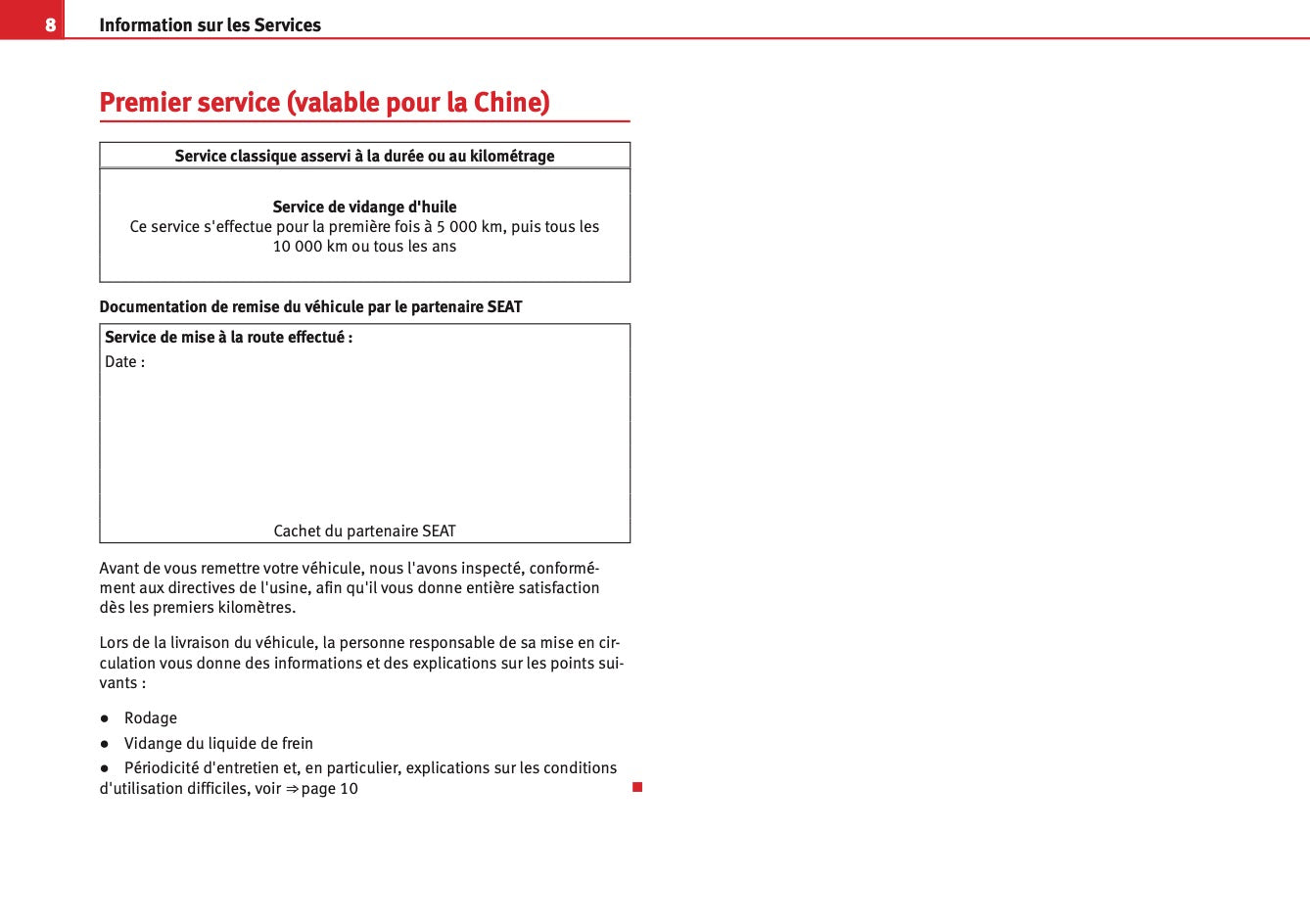 Seat Voitures Particulieres  Procédure d’entretien