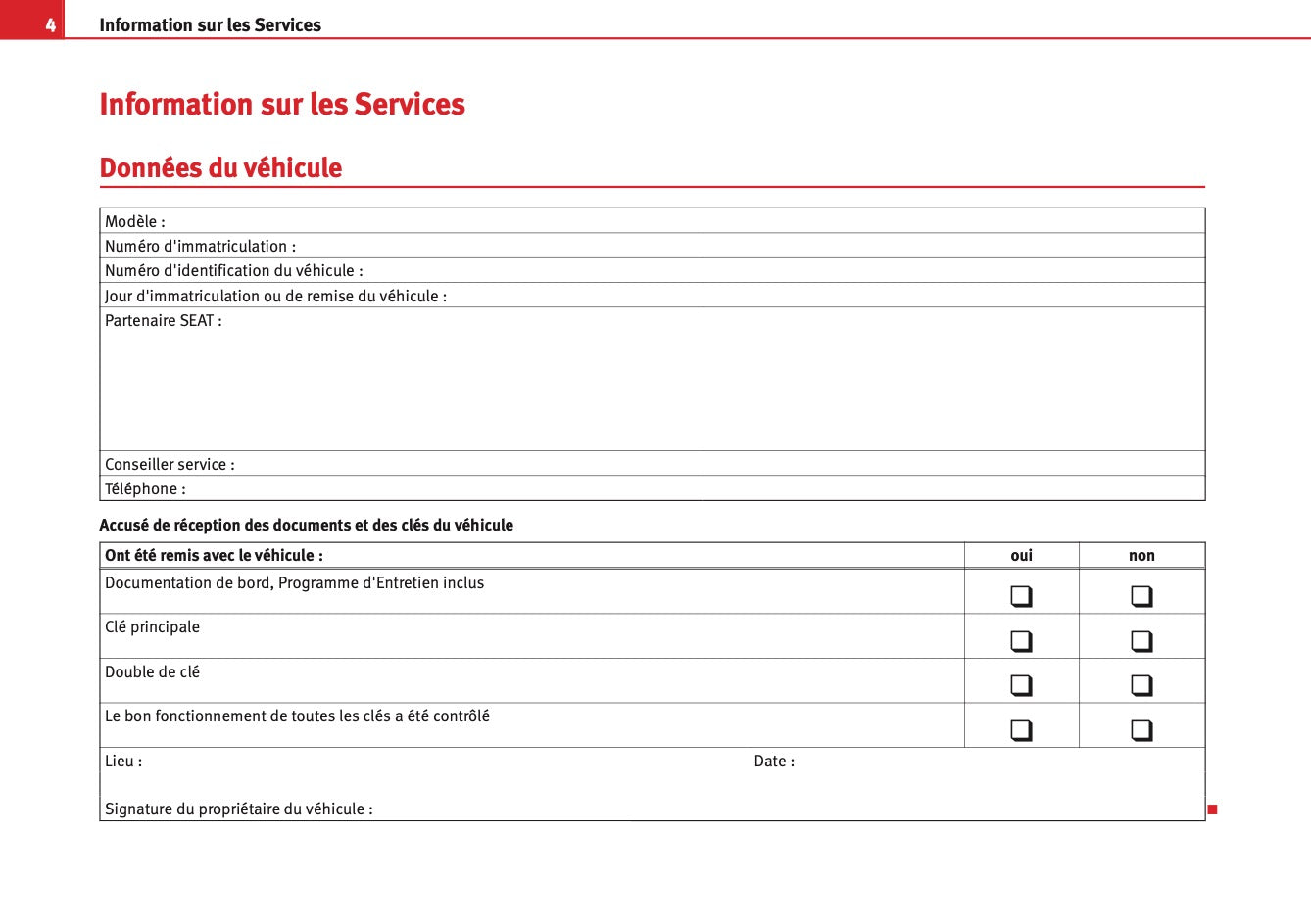 Seat Voitures Particulieres  Procédure d’entretien