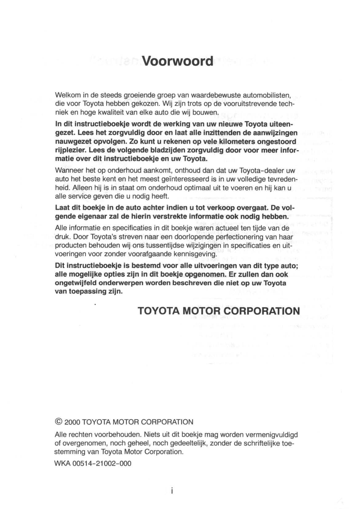 2000-2003 Toyota Avensis Owner's Manual | Dutch