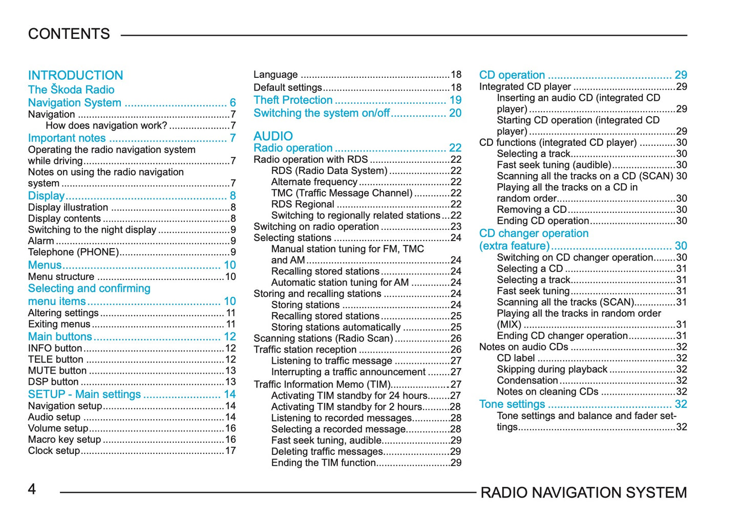 Skoda Radio Navigation System Manuel du propriétaire 2003