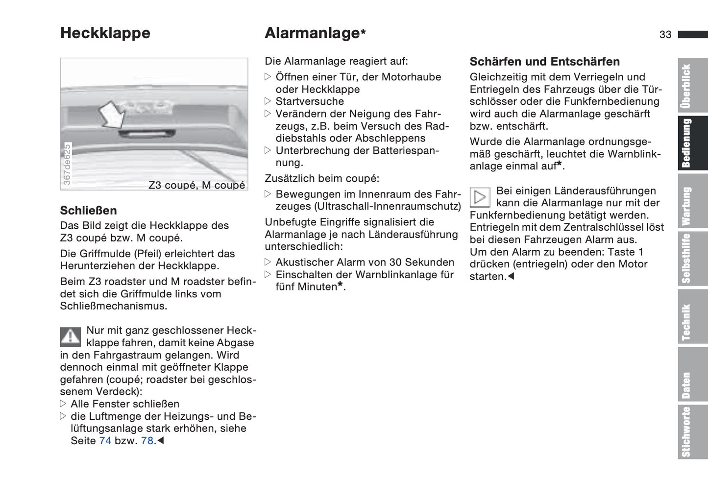 1997-1998 BMW Z3/Z3 M Bedienungsanleitung | Deutsch