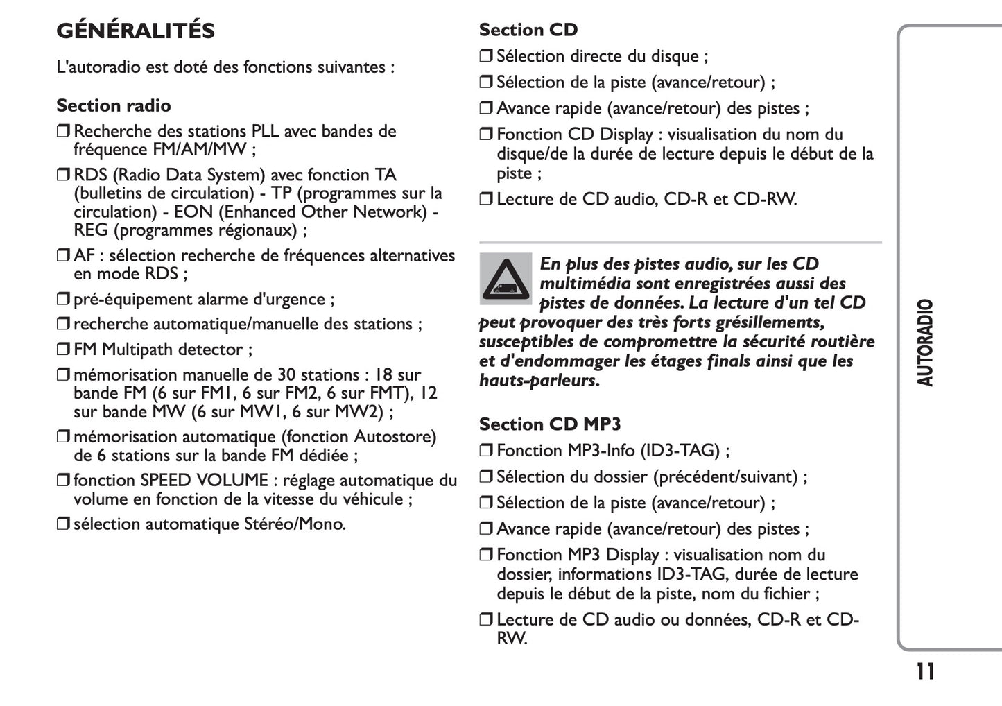 Fiat Ducato Autoradio & MP3 Guide d'instructions 2012 - 2014