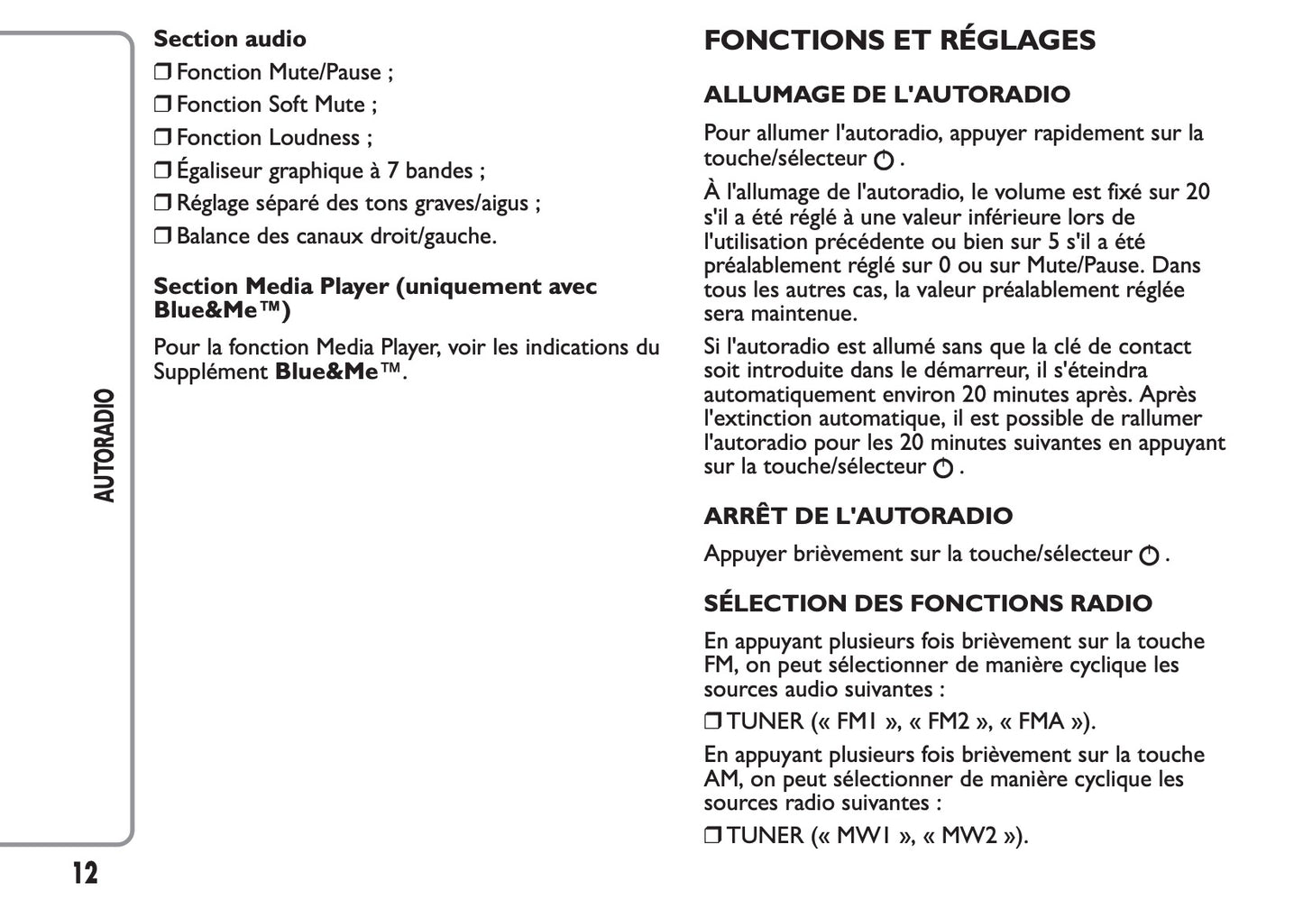 Fiat Ducato Autoradio & MP3 Guide d'instructions 2012 - 2014