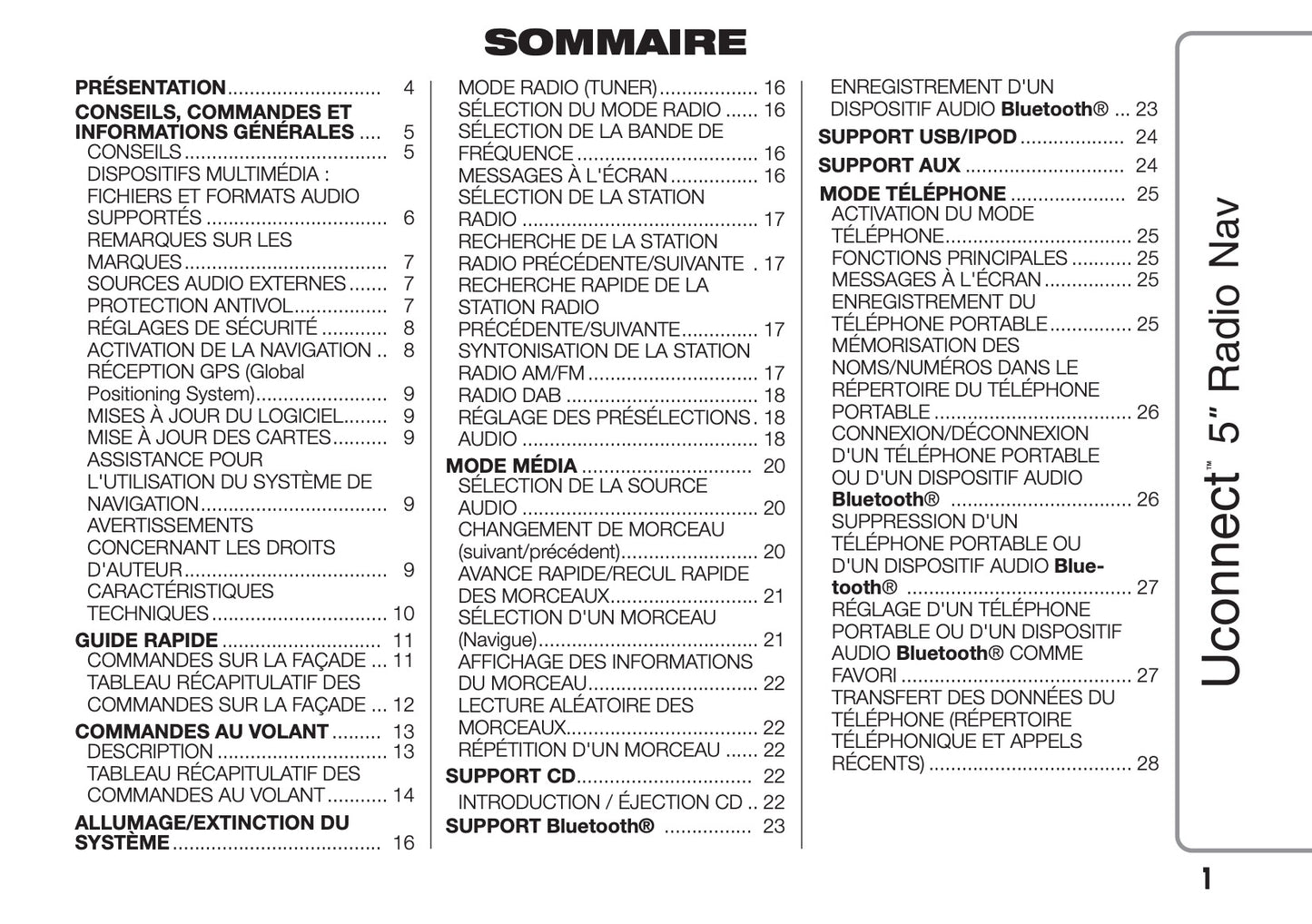 Fiat Ducato Uconnect 5 Radio Nav  Guide d'instructions 2014 - 2018