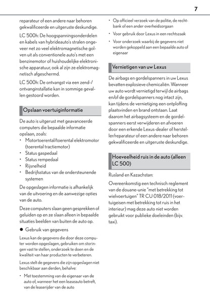 2020-2021 Lexus LC 500/LC 500h Bedienungsanleitung | Niederländisch