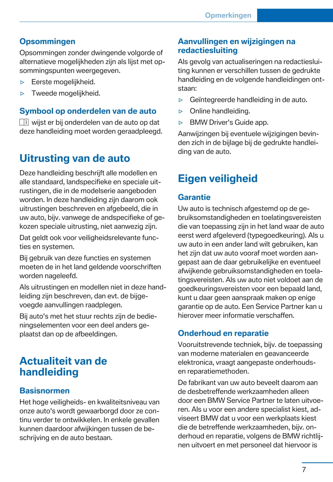 2015-2016 BMW 7 Series Owner's Manual | Dutch