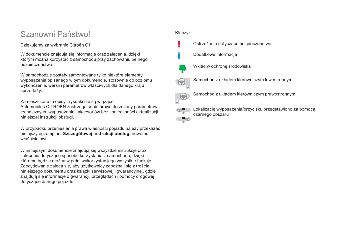 2014-2020 Citroën C1 Manuel du propriétaire | Polonais