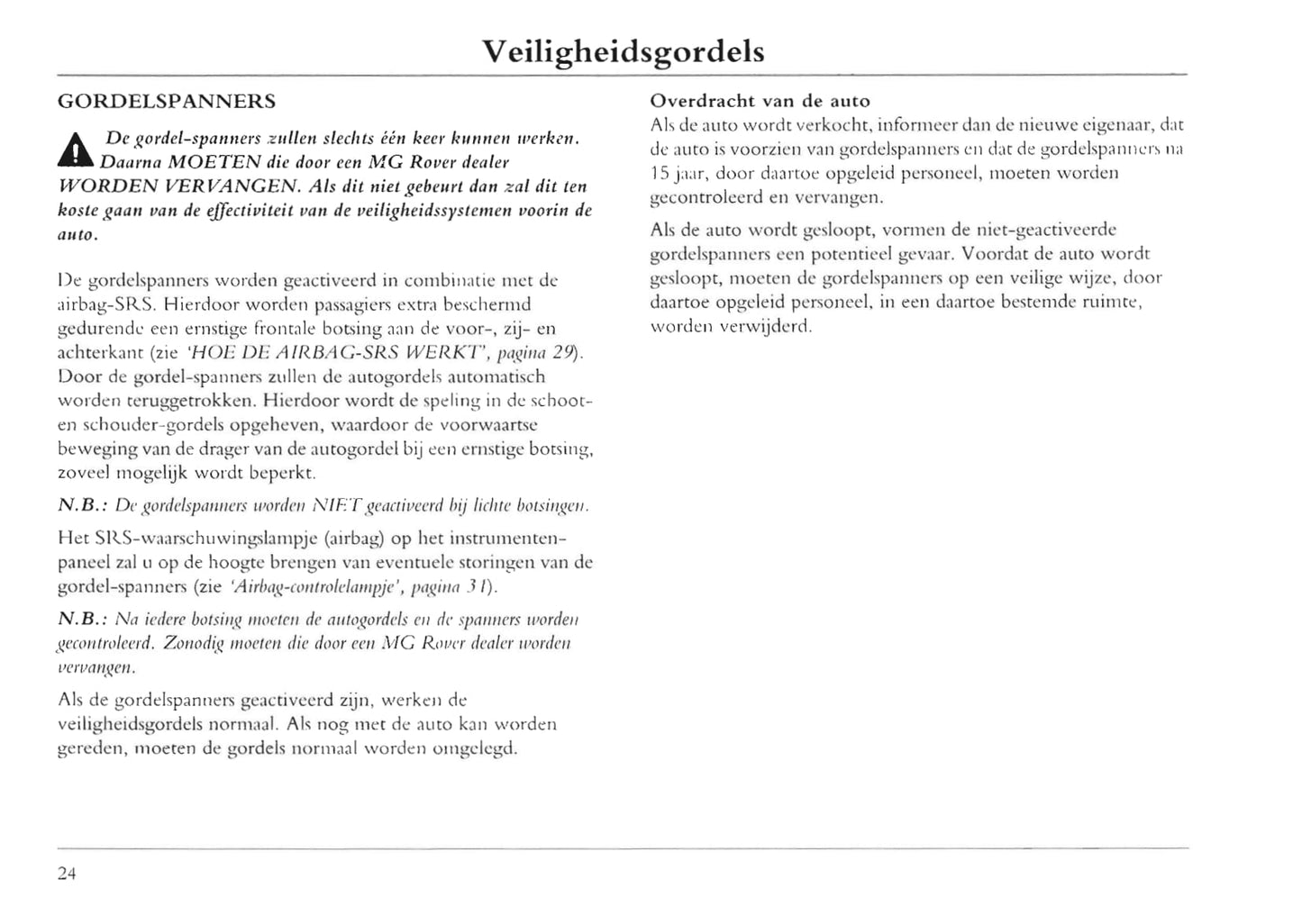 2001-2004 MG ZT Gebruikershandleiding | Nederlands