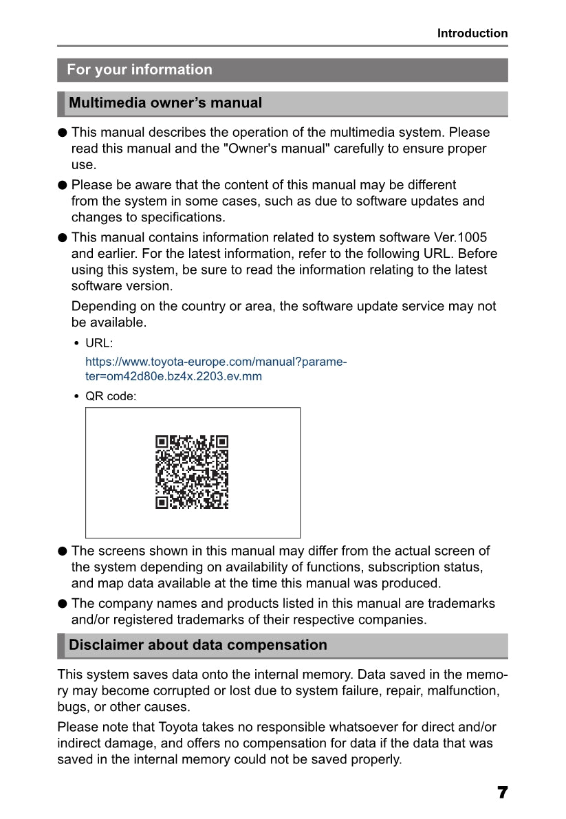 Toyota bZ4X Multimedia Owner's Manual 2022 - 2023