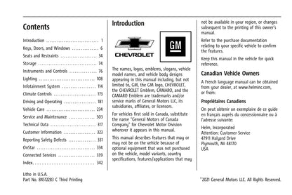 2021 Chevrolet Camaro Manuel du propriétaire | Anglais