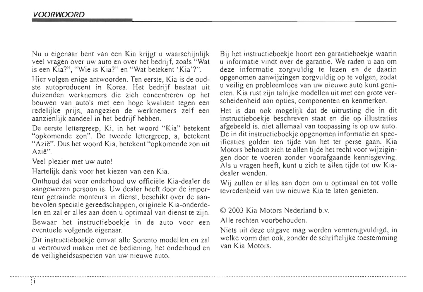 2003-2004 Kia Sorento Bedienungsanleitung | Niederländisch