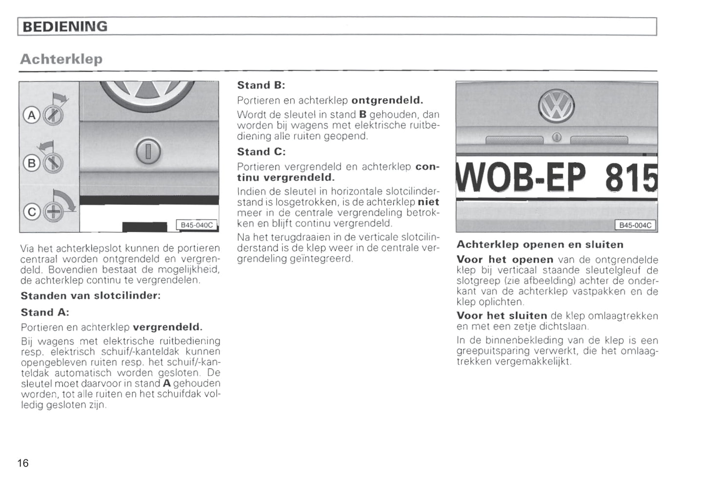 1996-2000 Volkswagen Passat Bedienungsanleitung | Niederländisch