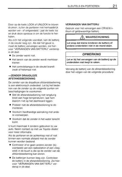 2000-2001 Toyota Yaris Verso Owner's Manual | Dutch