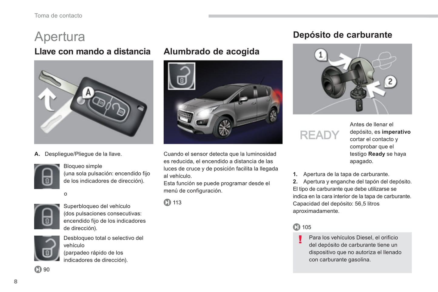 2013-2015 Peugeot 3008 Bedienungsanleitung | Spanisch