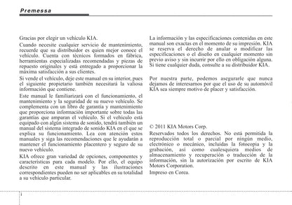 2011-2012 Kia Sorento Bedienungsanleitung | Spanisch