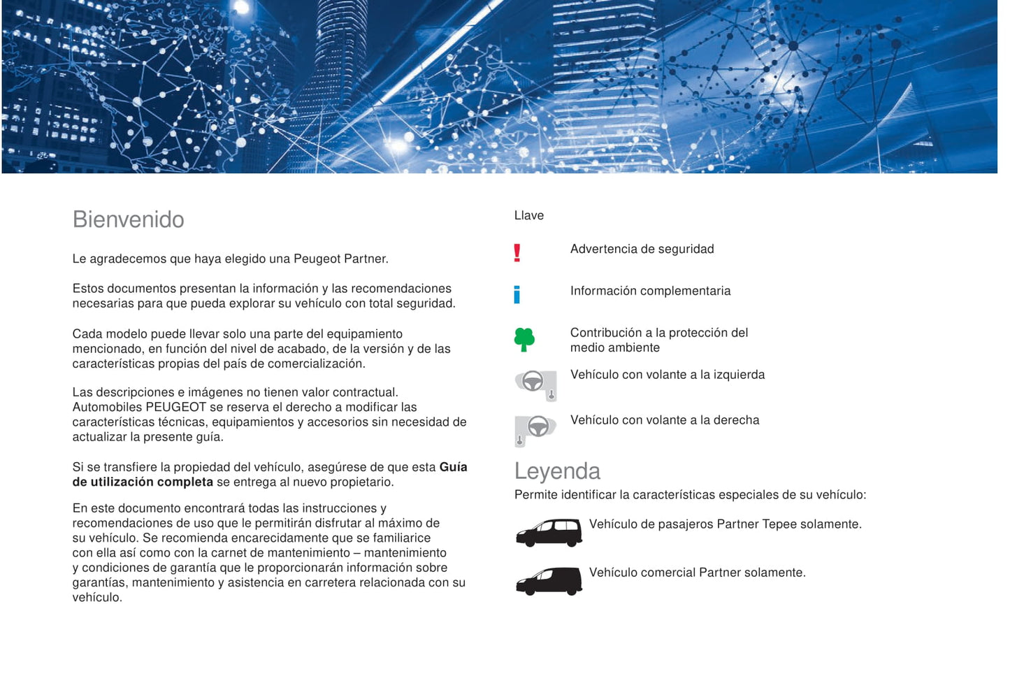 2017-2022 Peugeot Partner Electric/Partner Tepee Electric Manuel du propriétaire | Espagnol