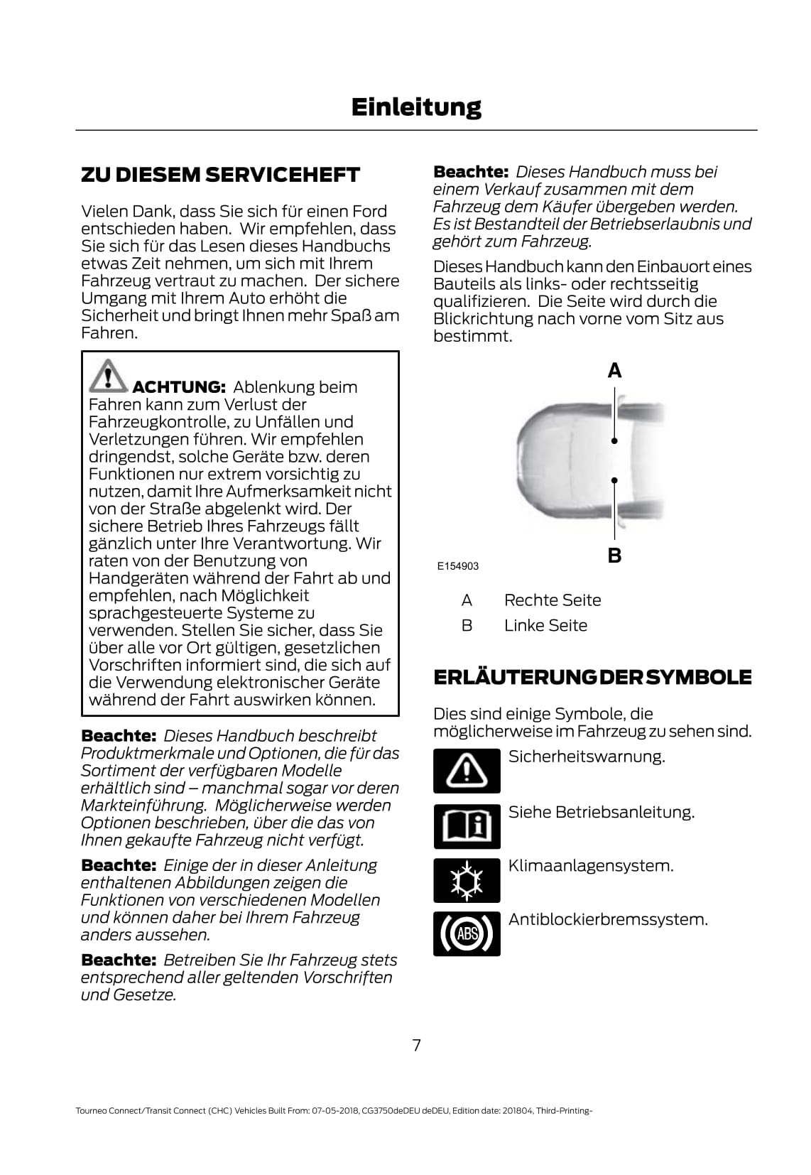 2018-2020 Ford Tourneo Connect / Transit Connect Manuel du propriétaire | Allemand