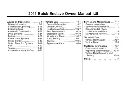 2011 Buick Enclave Manuel du propriétaire | Anglais