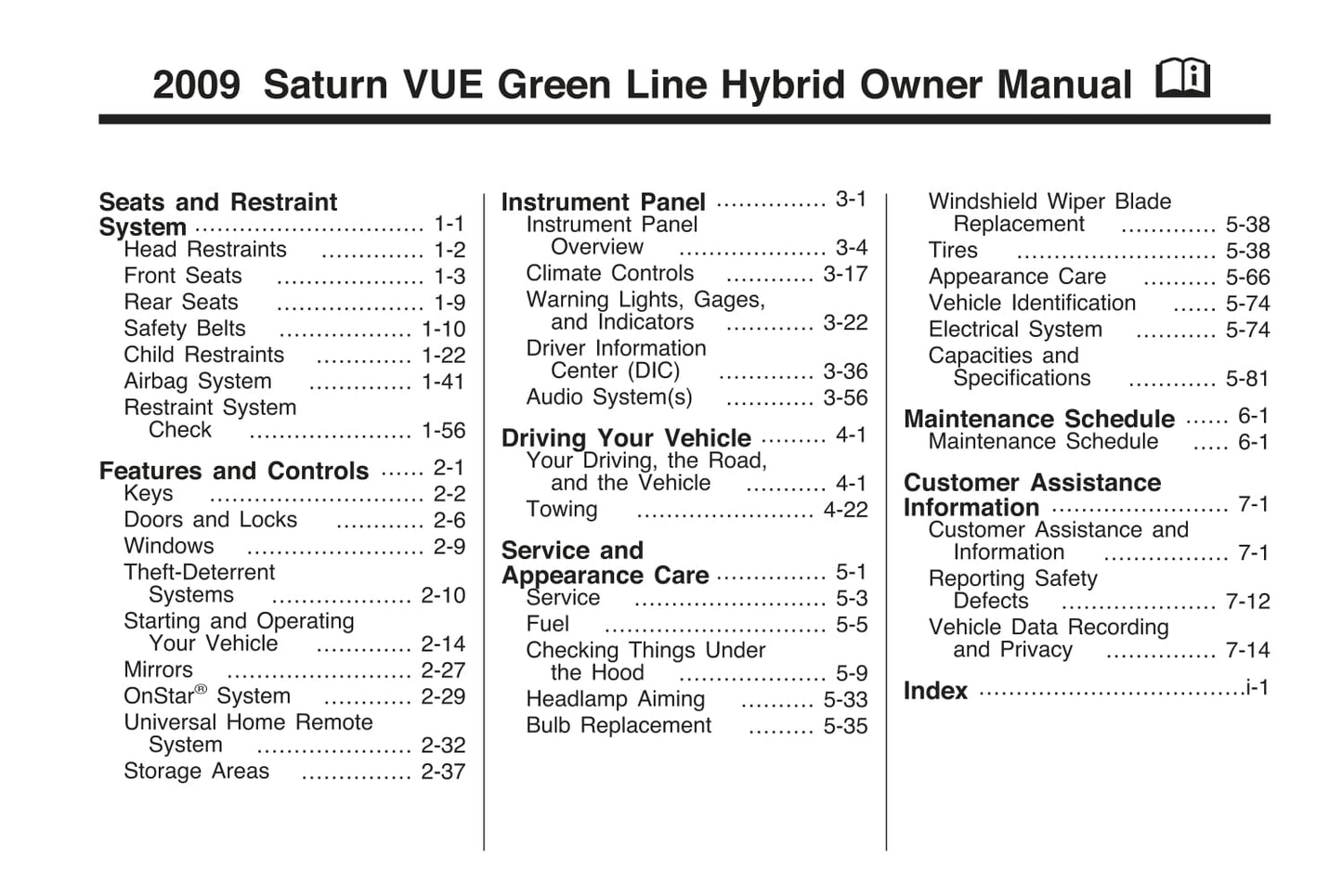 2009 Saturn Vue Bedienungsanleitung | Englisch