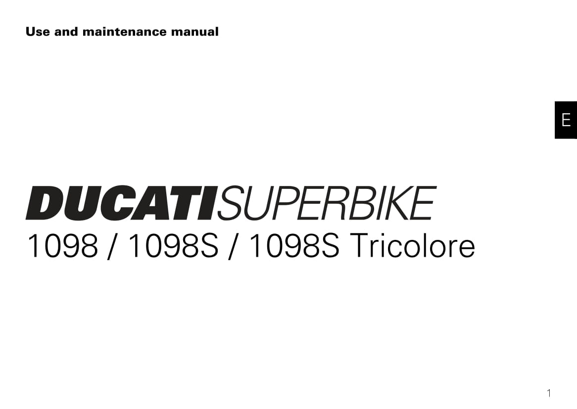 2007-2009 Ducati Superbike 1098/Superbike 1098S/Superbike 1098S Tricolore Bedienungsanleitung | Englisch