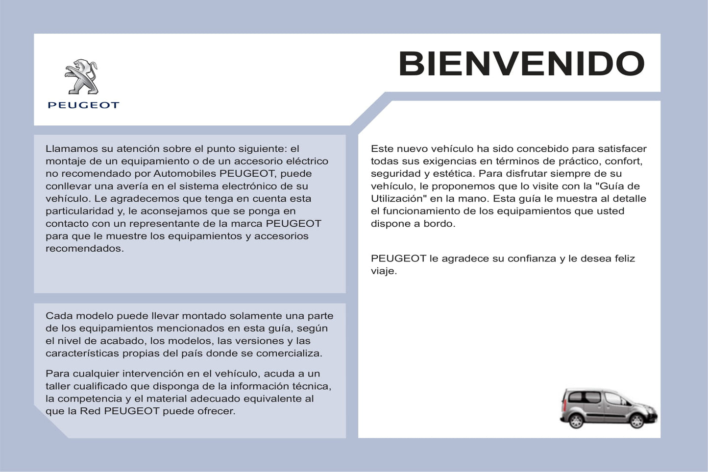 2011-2012 Peugeot Partner Tepee Manuel du propriétaire | Espagnol