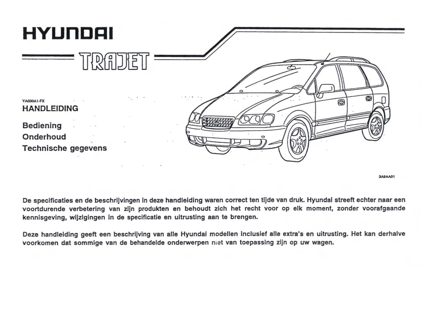 2000-2004 Hyundai Trajet Manuel du propriétaire | Néerlandais