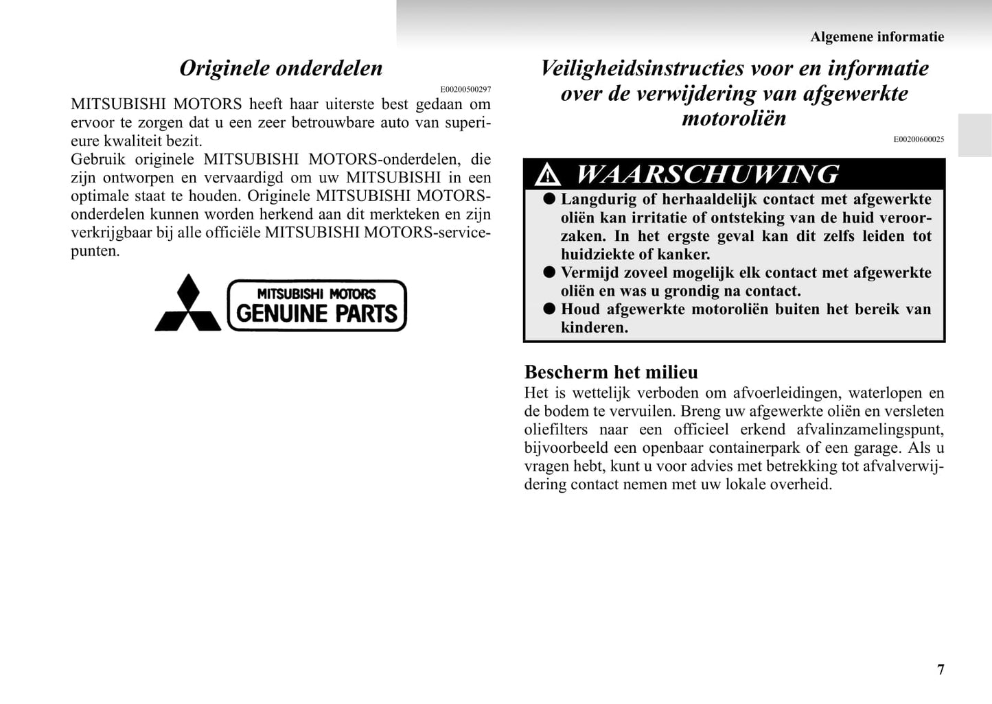 2003-2007 Mitsubishi Lancer Gebruikershandleiding | Nederlands