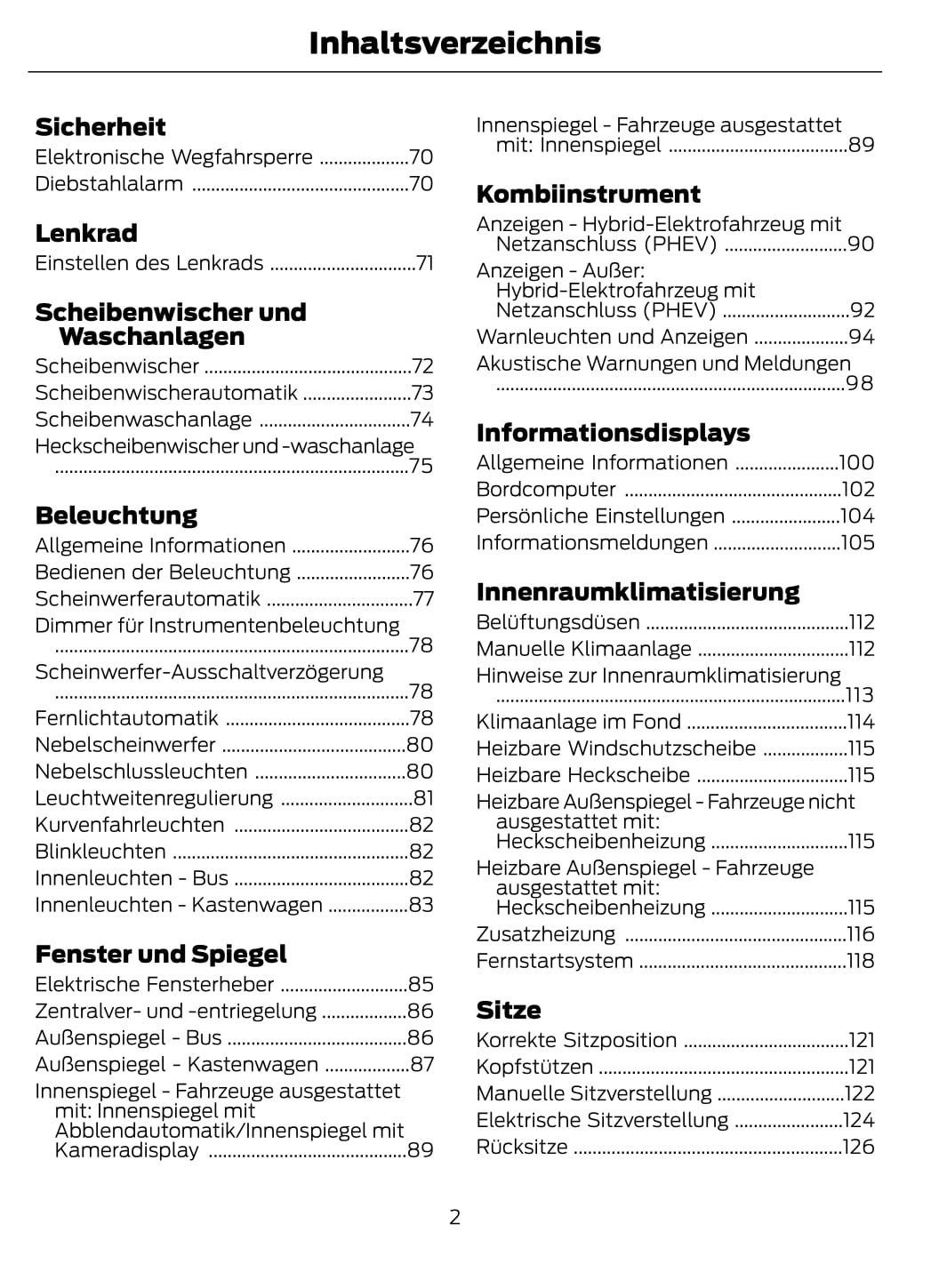 2020-2021 Ford Tourneo Custom / Transit Custom Owner's Manual | German