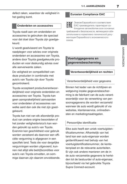 2021 Toyota Supra Bedienungsanleitung | Niederländisch