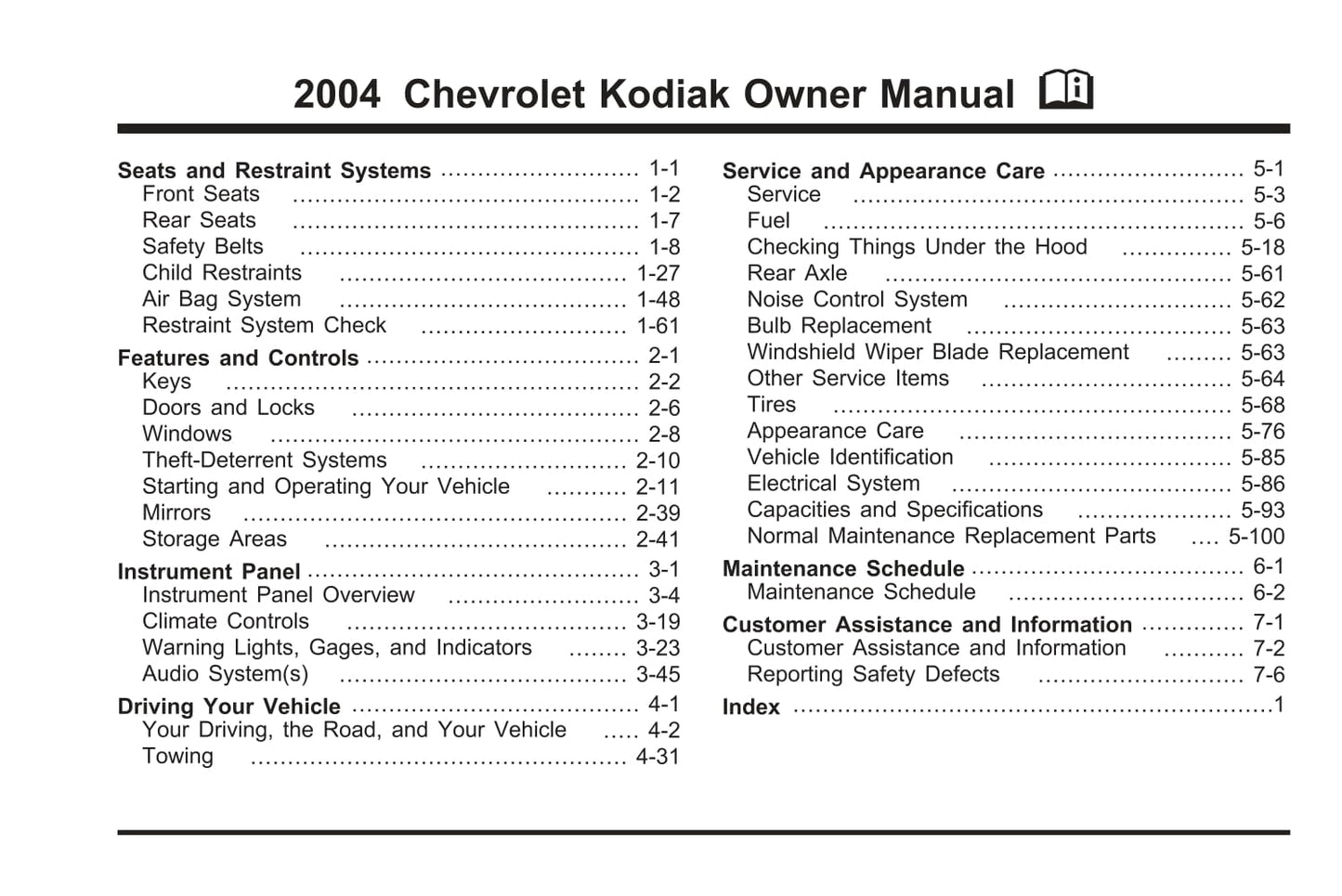 2004 Chevrolet Kodiak Bedienungsanleitung | Englisch