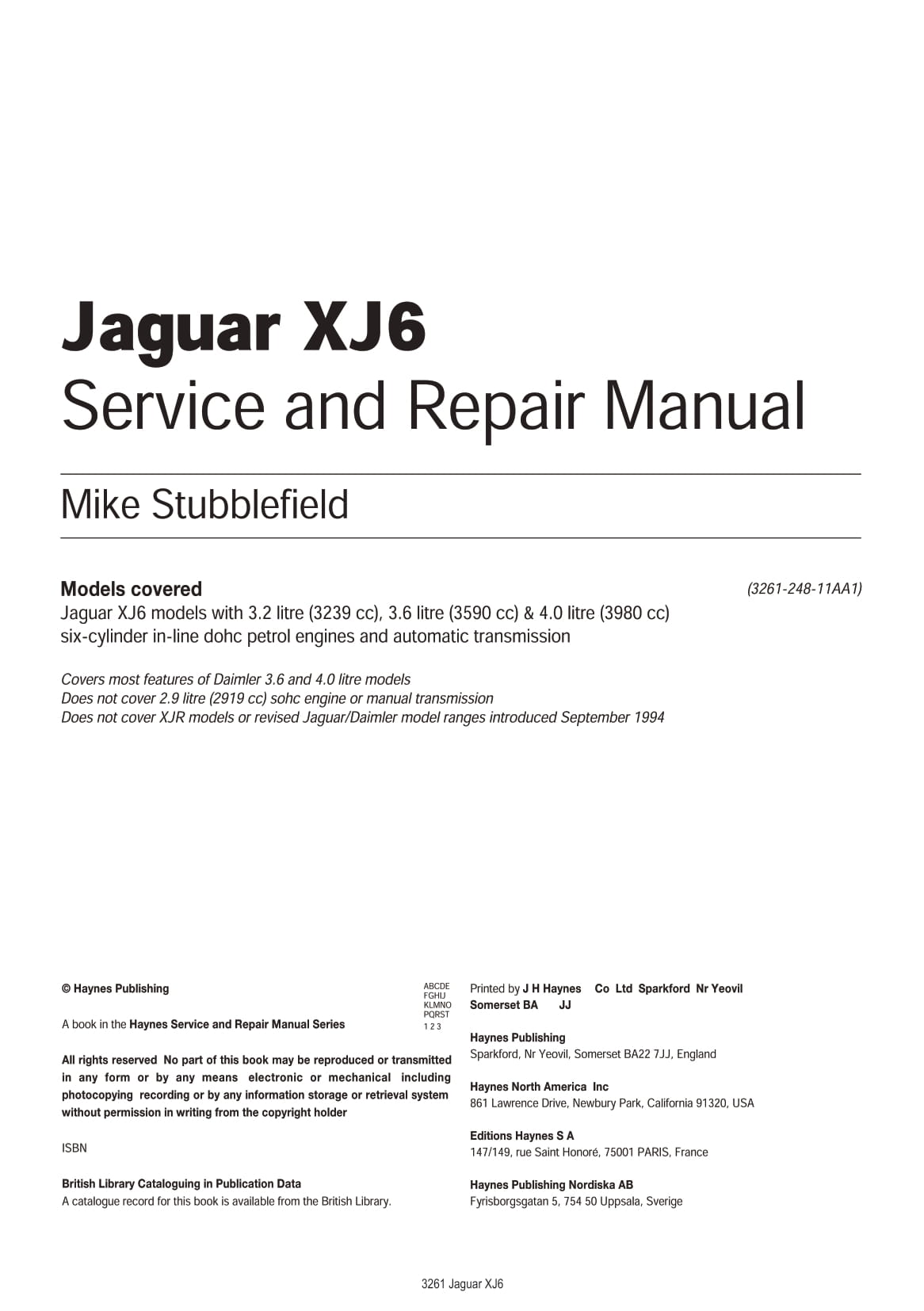 Jaguar Service and Repair Bedienungsanleitung XJ6