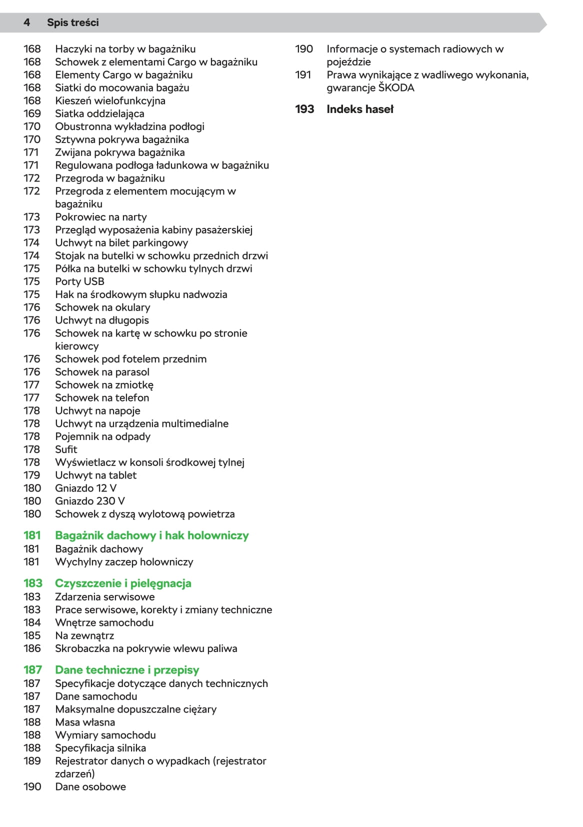 2020 Skoda Octavia Owner's Manual | Polish