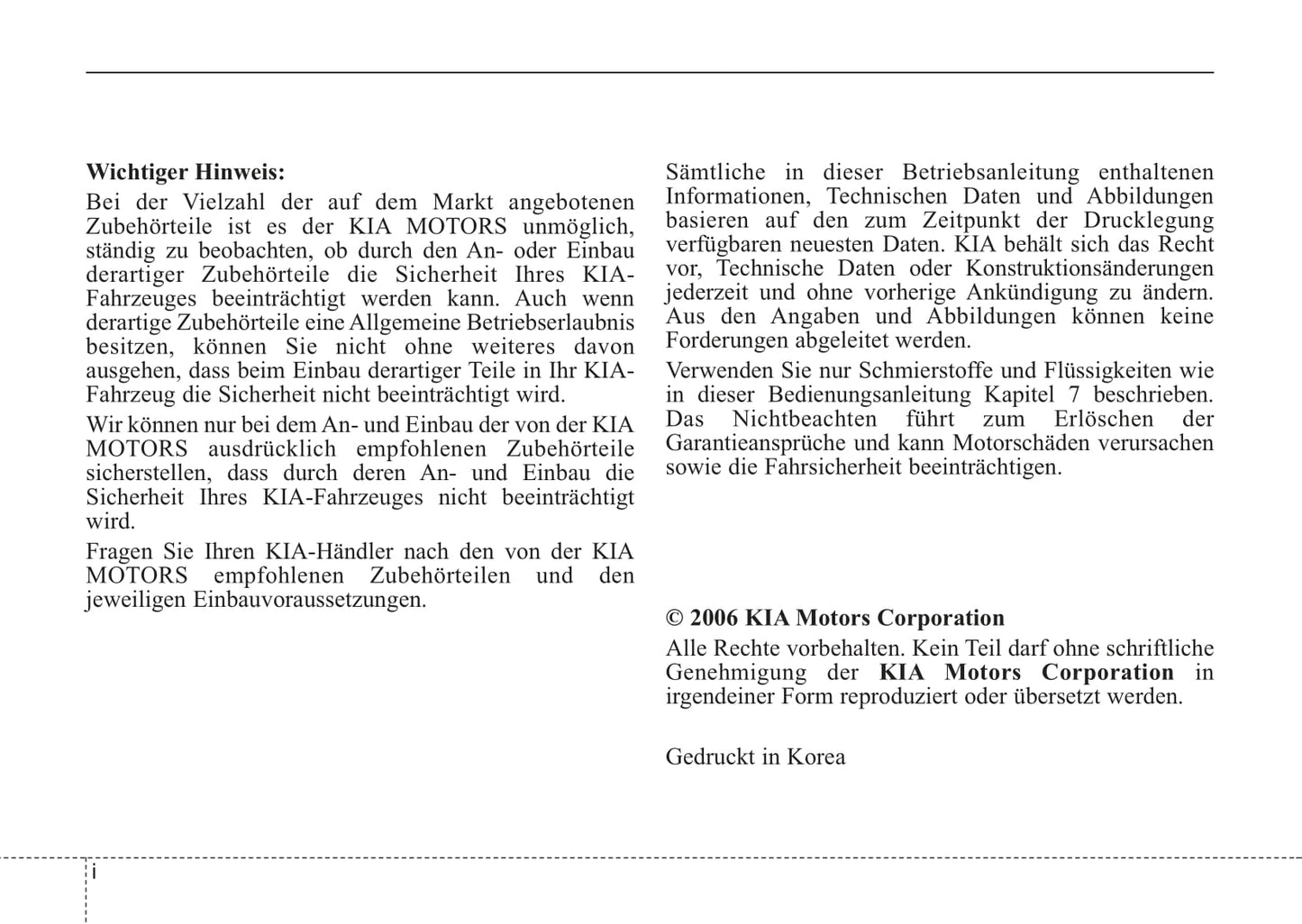 2006-2007 Kia Sportage Bedienungsanleitung | Deutsch